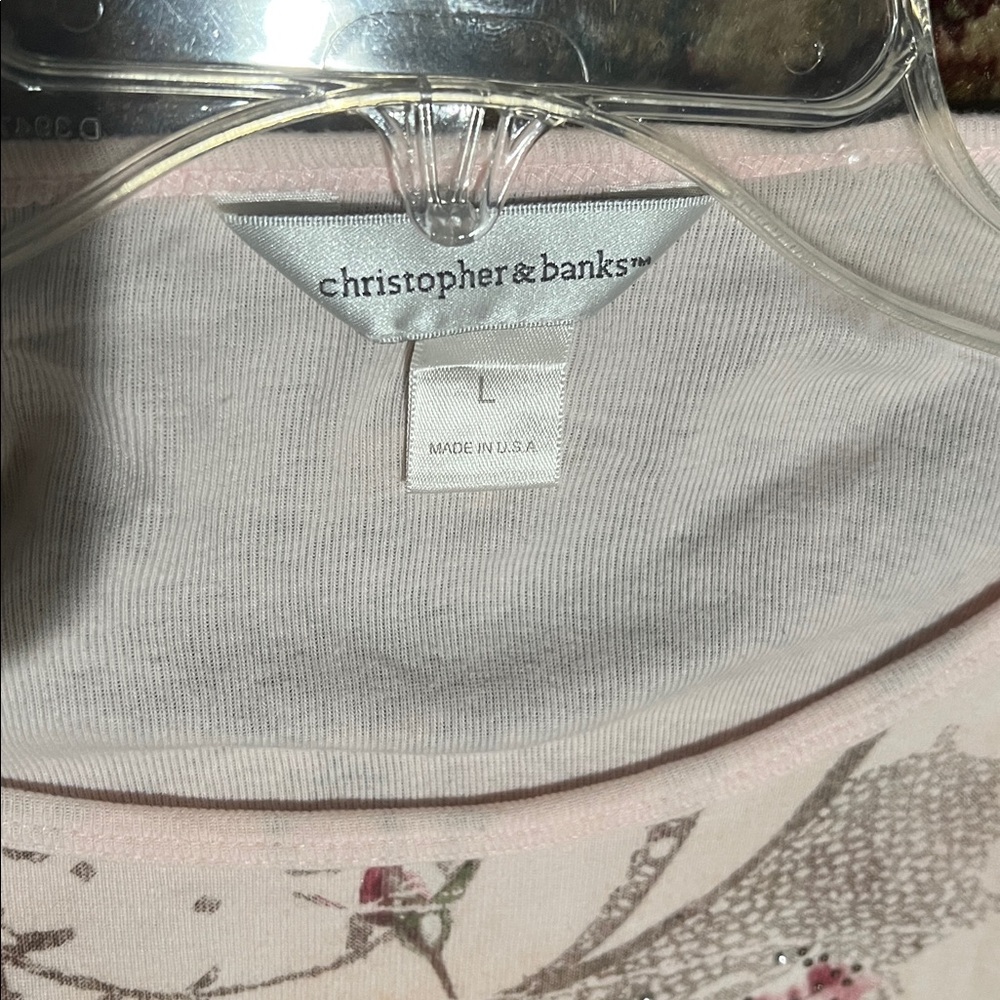 Christopher & Banks Pink Floral Script Long Sleeve Top - Picture 3 of 6